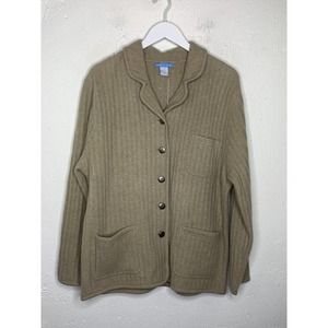 Deane & White 100% Wool Cardigan Sweater Shacket Blazer Knit Tan Size L Large